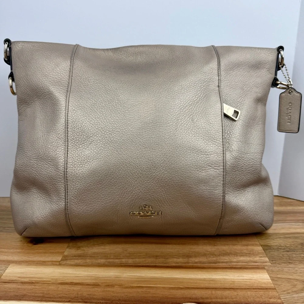 Coach Metallic Champagne Gold Pebbled Leather Shoulder Bag Purse